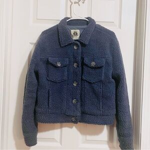Cozy Faux Sherpa Shirt Jacket in Blue Size Medium